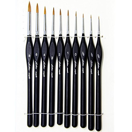 Fine Detail Brushes with Triangular Handles,10 Miniature Brush for Fine Detailing & Art Painting,Acrylic&Nail, Models,Watercolour, Miniatures,Oil, Wargaming Figures.